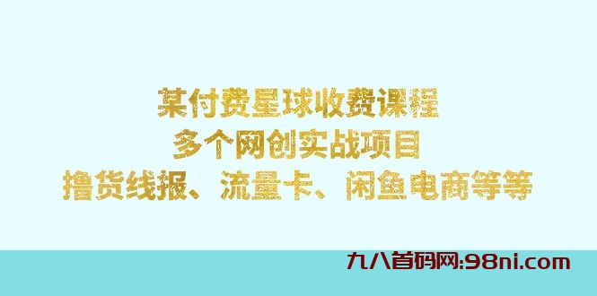 某付费课程：多个网创实战项目，撸货线报、流量卡、闲鱼电商等等-首码网-网上创业赚钱首码项目发布推广平台