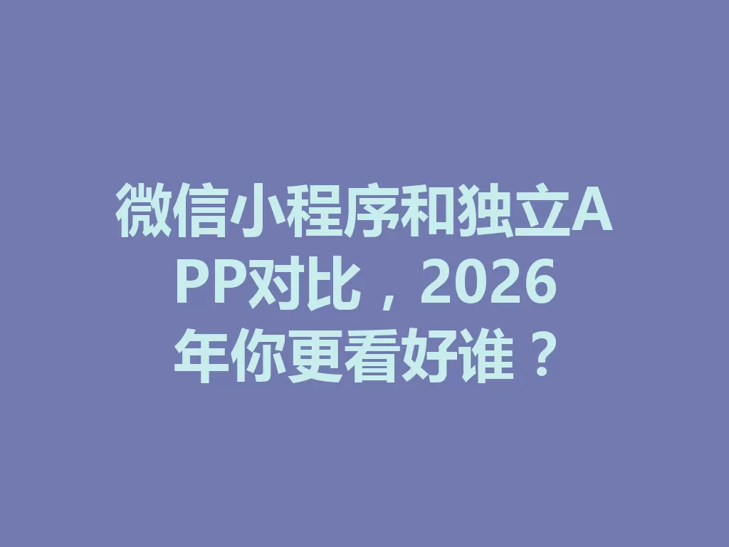 微信小程序和独立APP对比，2026年你更看好谁？-九八首码网-首码项目发布-网赚副业零撸项目平台
