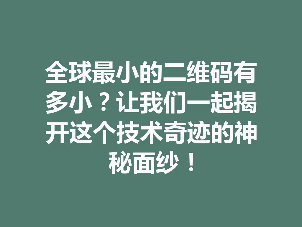 全球最小的二维码有多小?让我们一起揭开这个技术奇迹的神秘面纱! 一