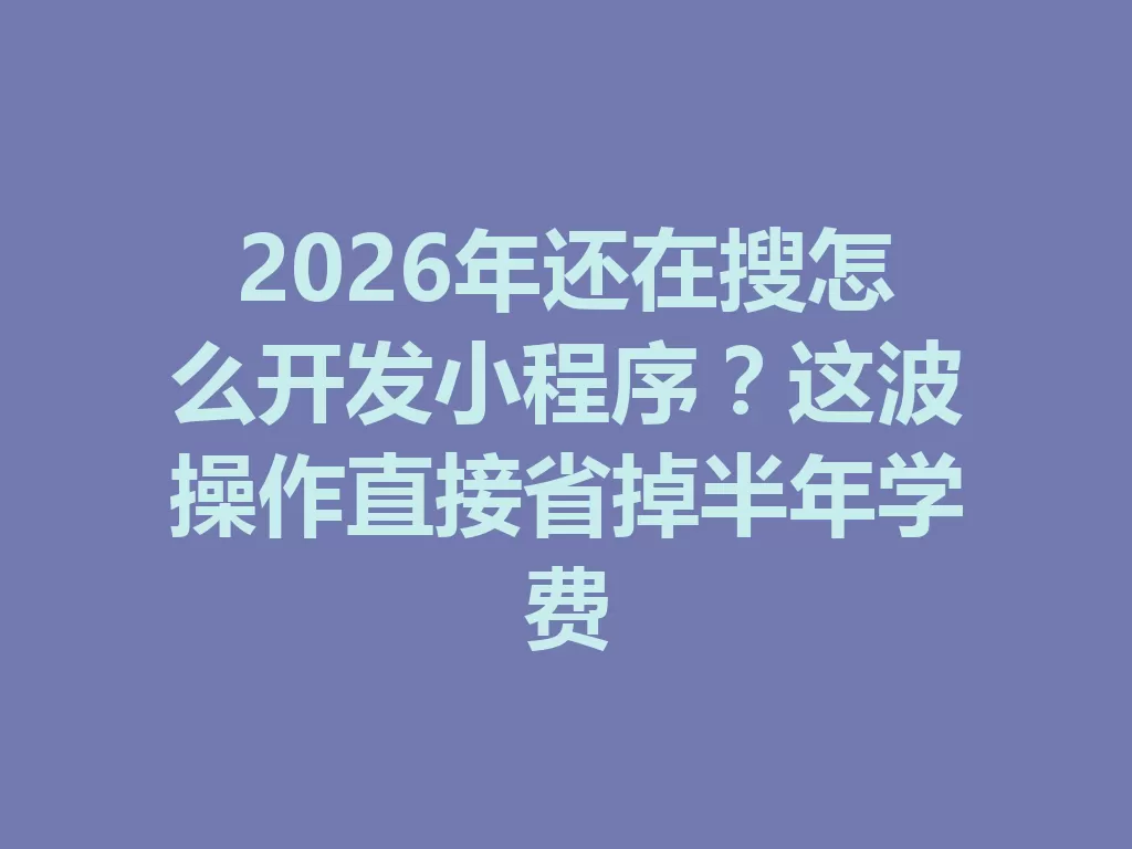 2026年还在搜怎么开发小程序？这波操作直接省掉半年学费-九八首码网-首码项目发布-网赚副业零撸项目平台