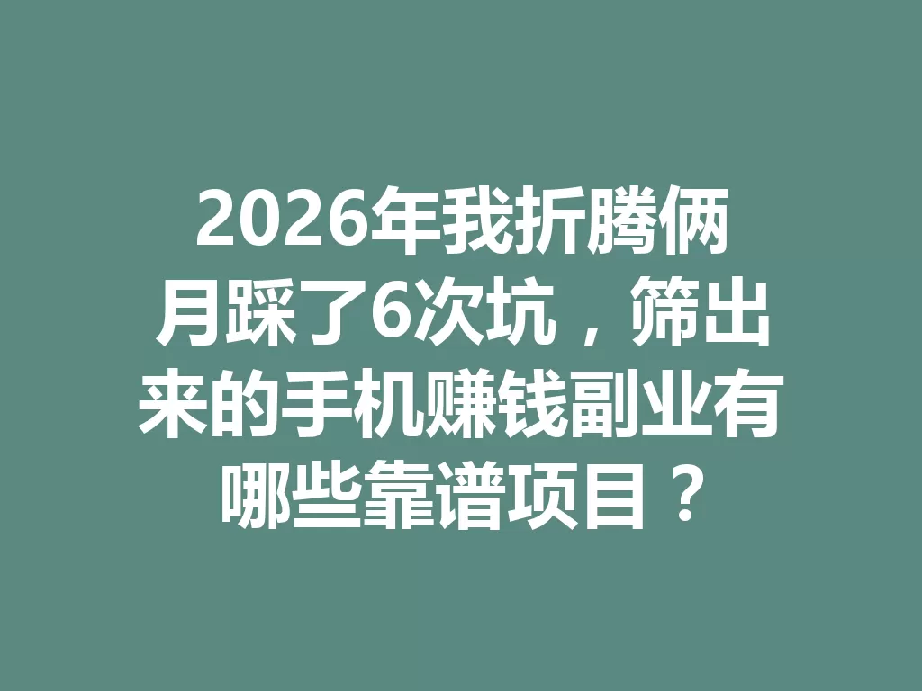 2026年我折腾俩月踩了6次坑,筛出来的手机赚钱副业有哪些靠谱项目?-九八首码网-首码项目发布-网赚副业零撸项目平台
