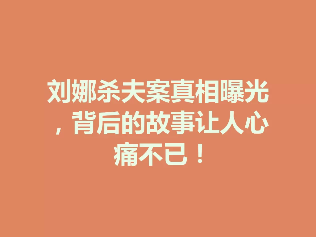 刘娜杀夫案真相曝光,背后的故事让人心痛不已! 二