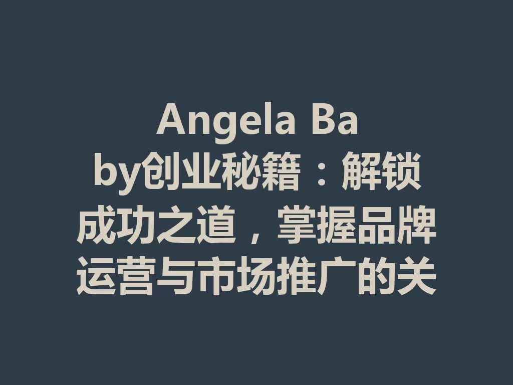 Angela Baby创业秘籍:解锁成功之道,掌握品牌运营与市场推广的关键要素 二