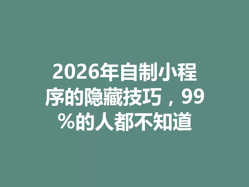 2026年自制小程序的隐藏技巧,99%的人都不知道-九八首码网-首码项目发布-网赚副业零撸项目平台