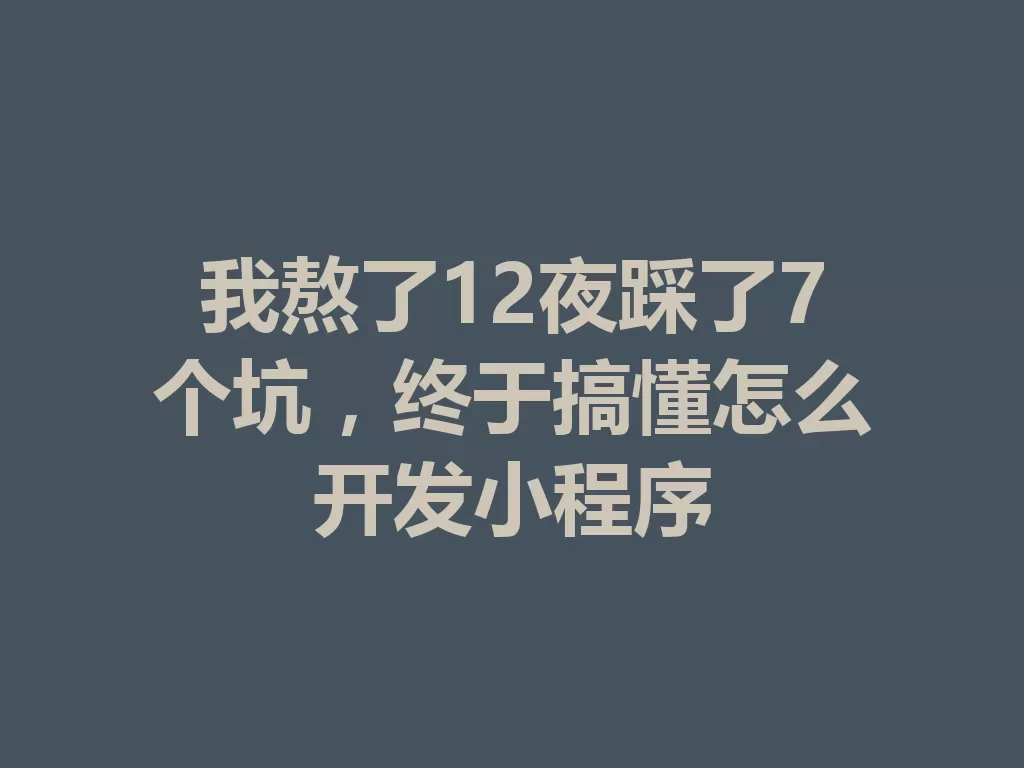 我熬了12夜踩了7个坑，终于搞懂怎么开发小程序-九八首码网-首码项目发布-网赚副业零撸项目平台