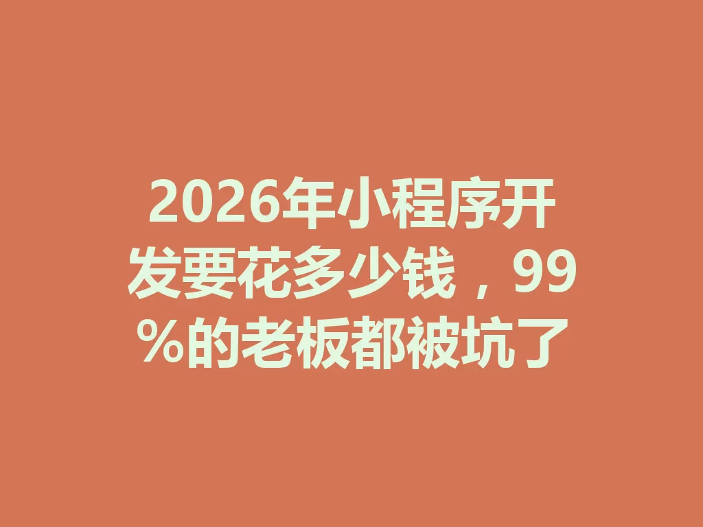 2026年小程序开发要花多少钱，99%的老板都被坑了-九八首码网-首码项目发布-网赚副业零撸项目平台