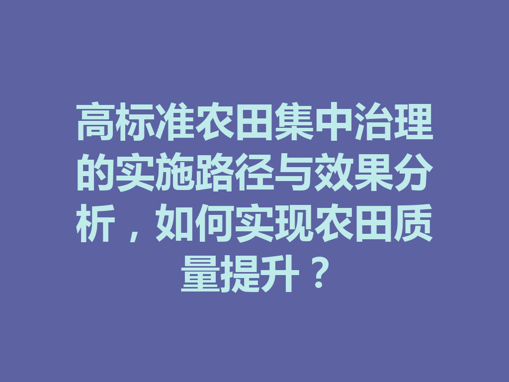 高标准农田集中治理的实施路径与效果分析,如何实现农田质量提升? 一