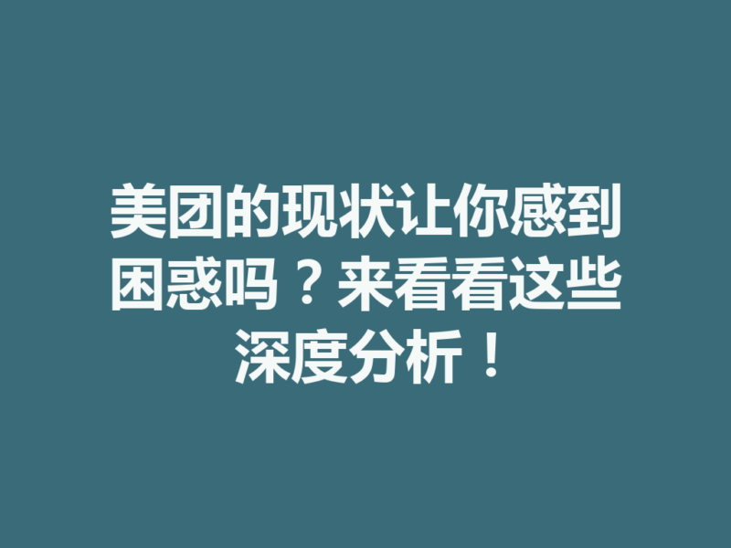 美团的现状让你感到困惑吗?来看看这些深度分析!-九八首码网-首码项目发布-网赚副业零撸项目平台