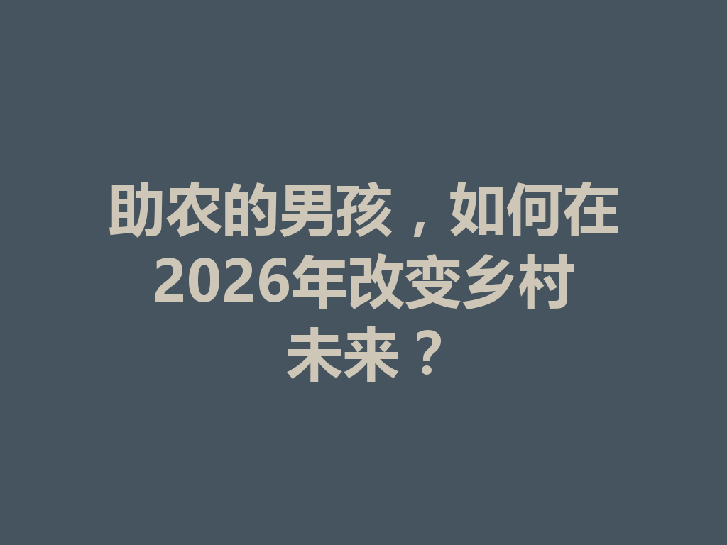 助农的男孩，如何在2026年改变乡村未来？ 一