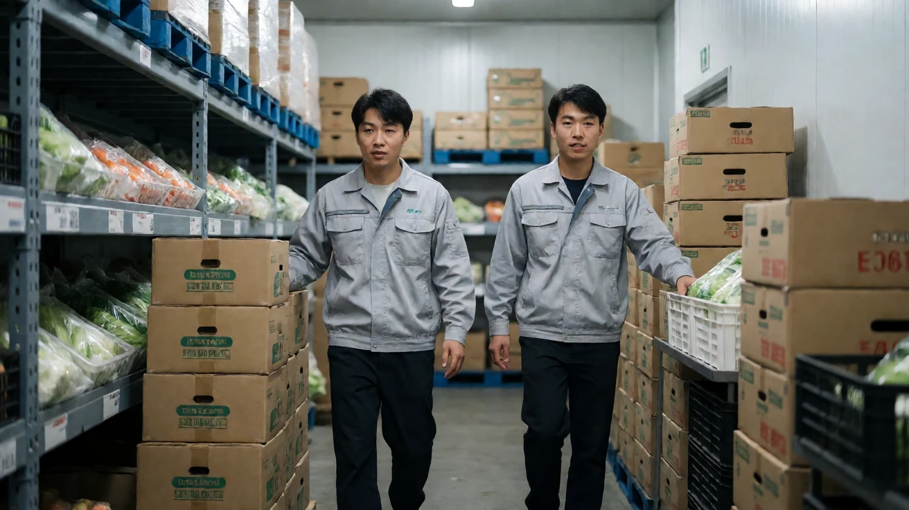 即时零售前置仓内,工作人员在货架间拣货
