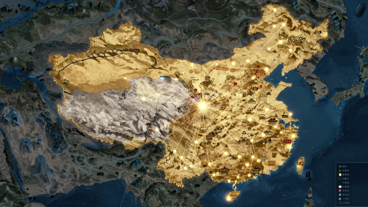 跨服州郡同盟在地图上连线结盟的示意图