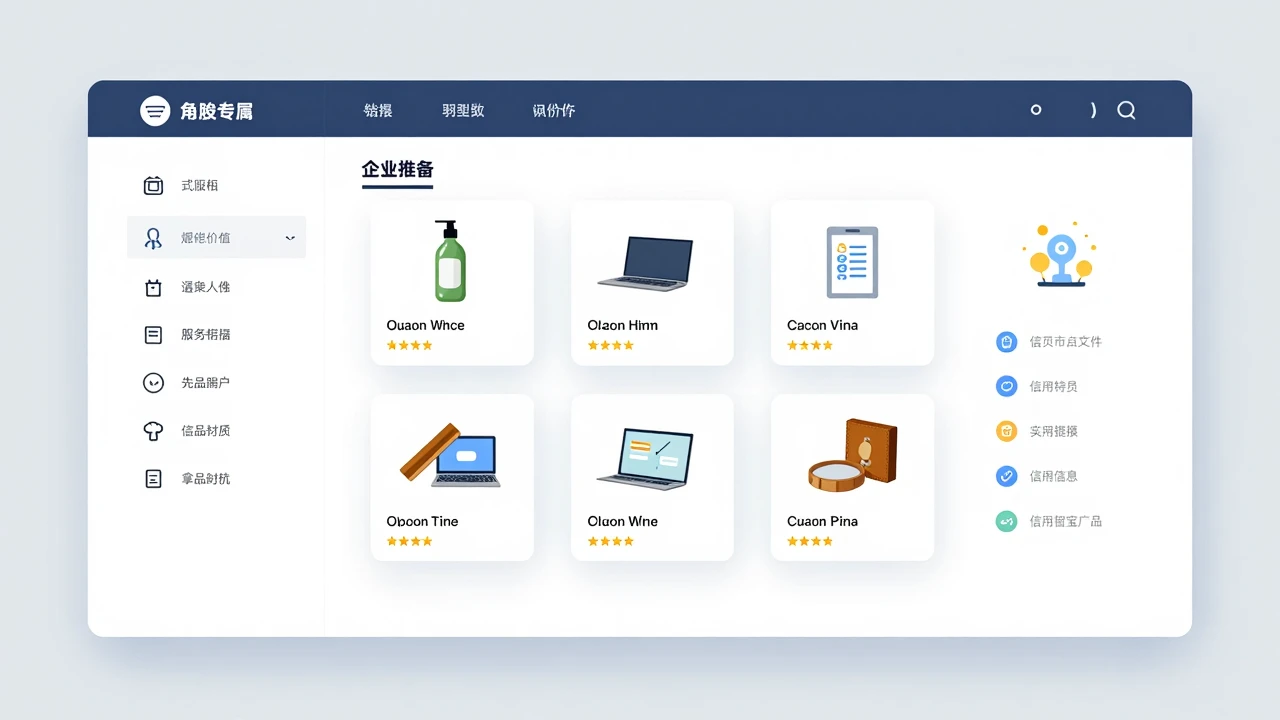 电商平台商品展示与推荐机制按品质、服务口碑和信用信息进行排序的概念示意图